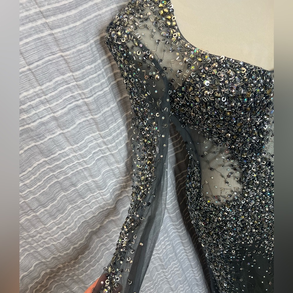 Elegant Gunmetal Evening Gown - Picture 6 of 15